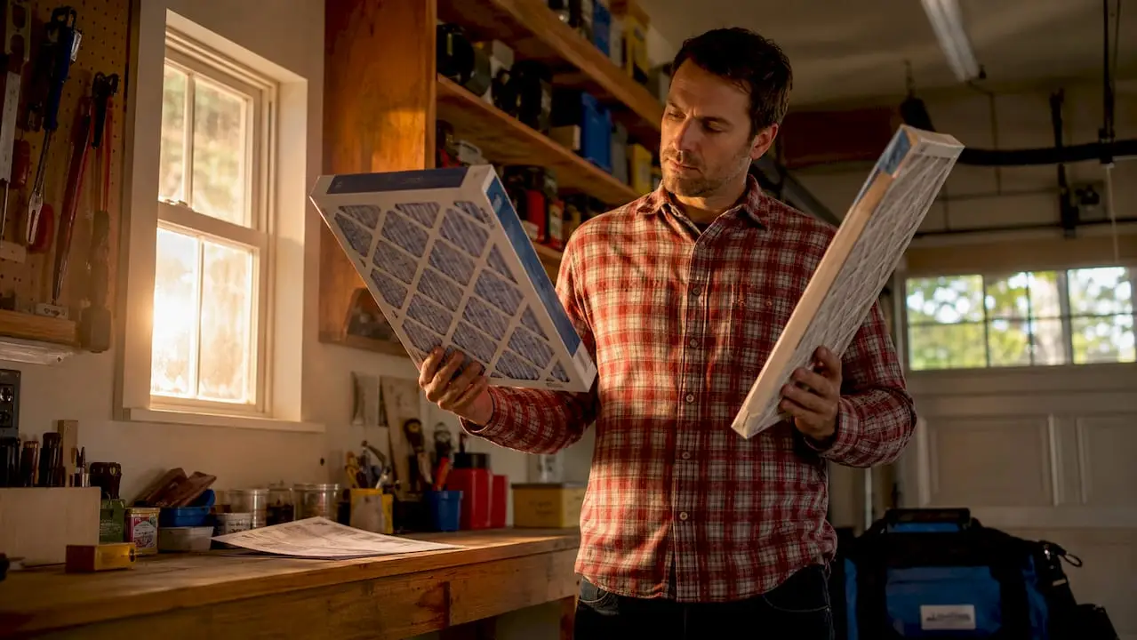 Homeowner examining various home air filters