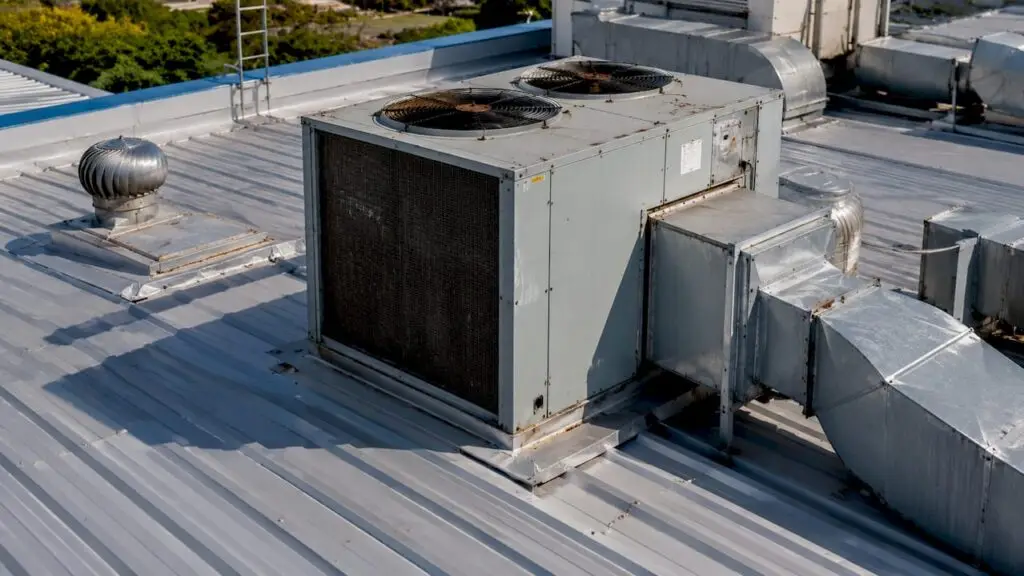 Rooftop HVAC unit on commercial building rooftop