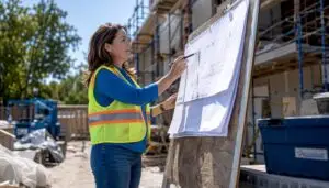 Project manager reviewing commercial renovation plans