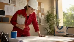 Female asbestos inspector performing facility check