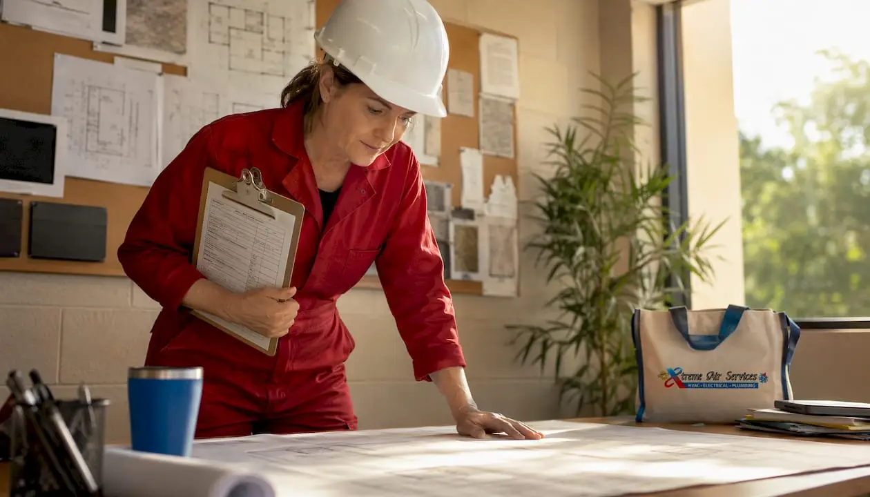 Female asbestos inspector performing facility check