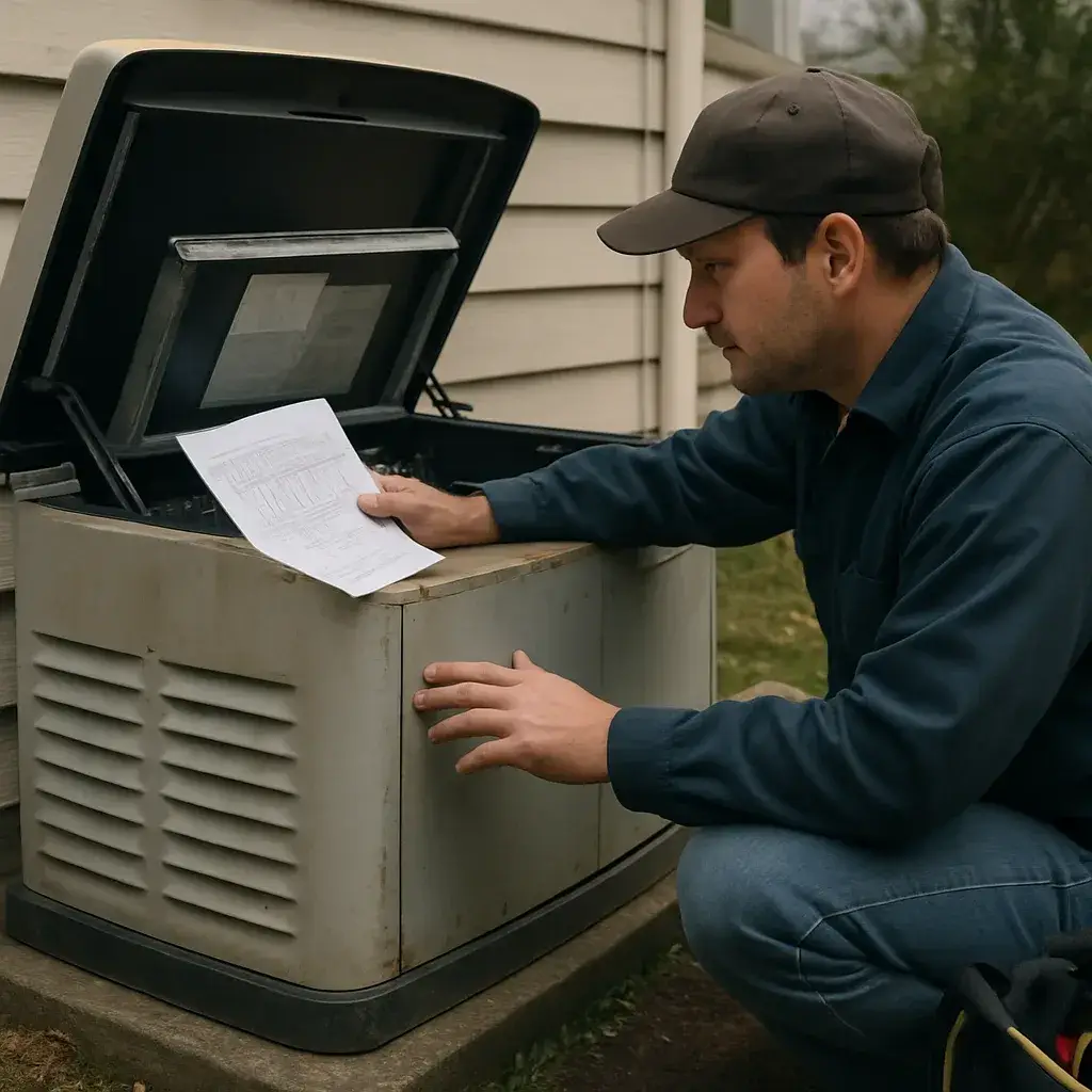 HVAC contractor assessing backup generator condition for repair vs replace in Sunnyvale