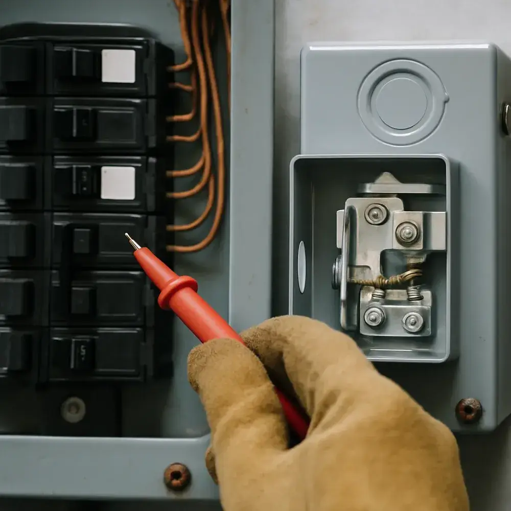 backup-power-assessment-transfer-switch-cost-driver Electrical panel and transfer switch inspected during backup power cost assessment