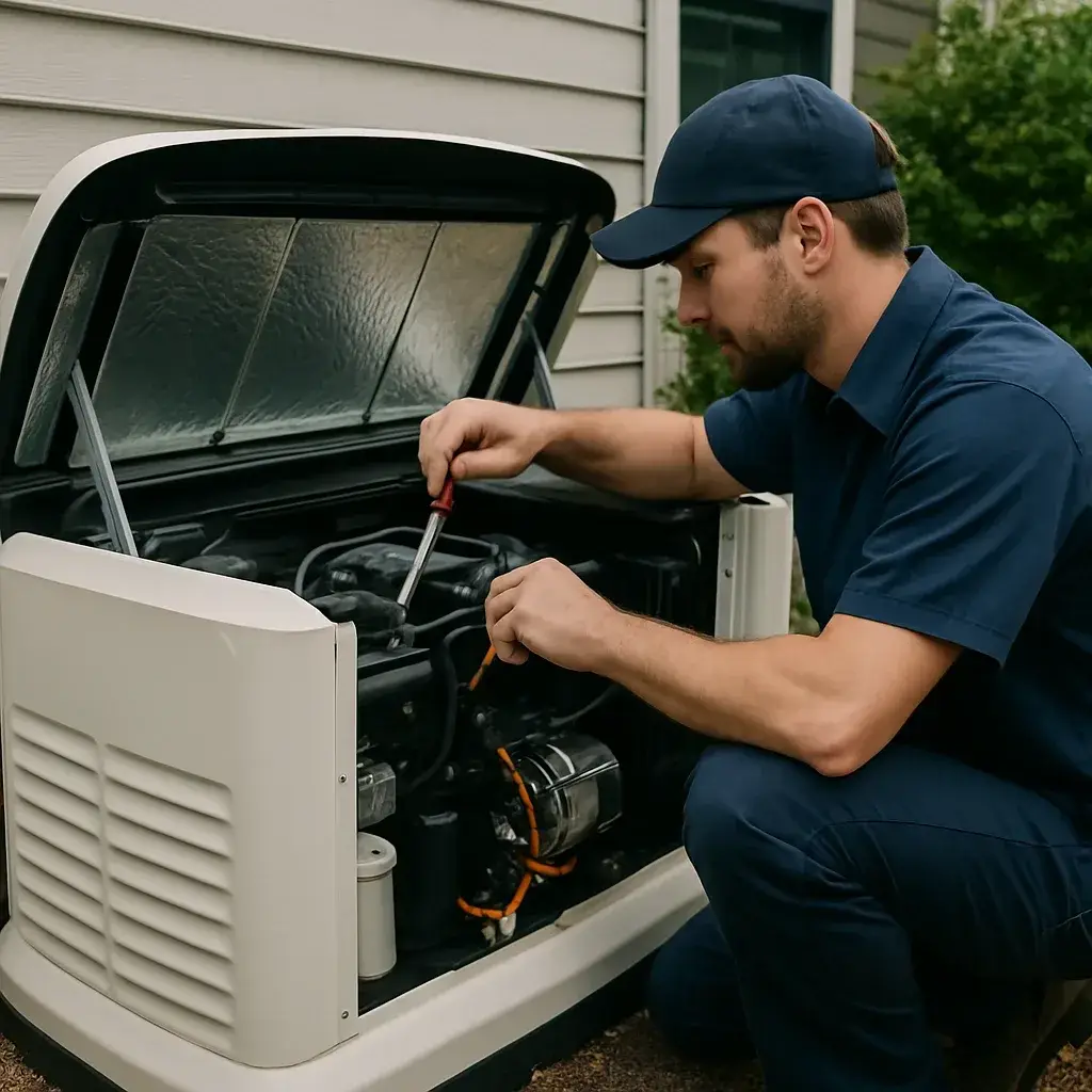 Standby generator serviced during an annual maintenance visit in Sunnyvale