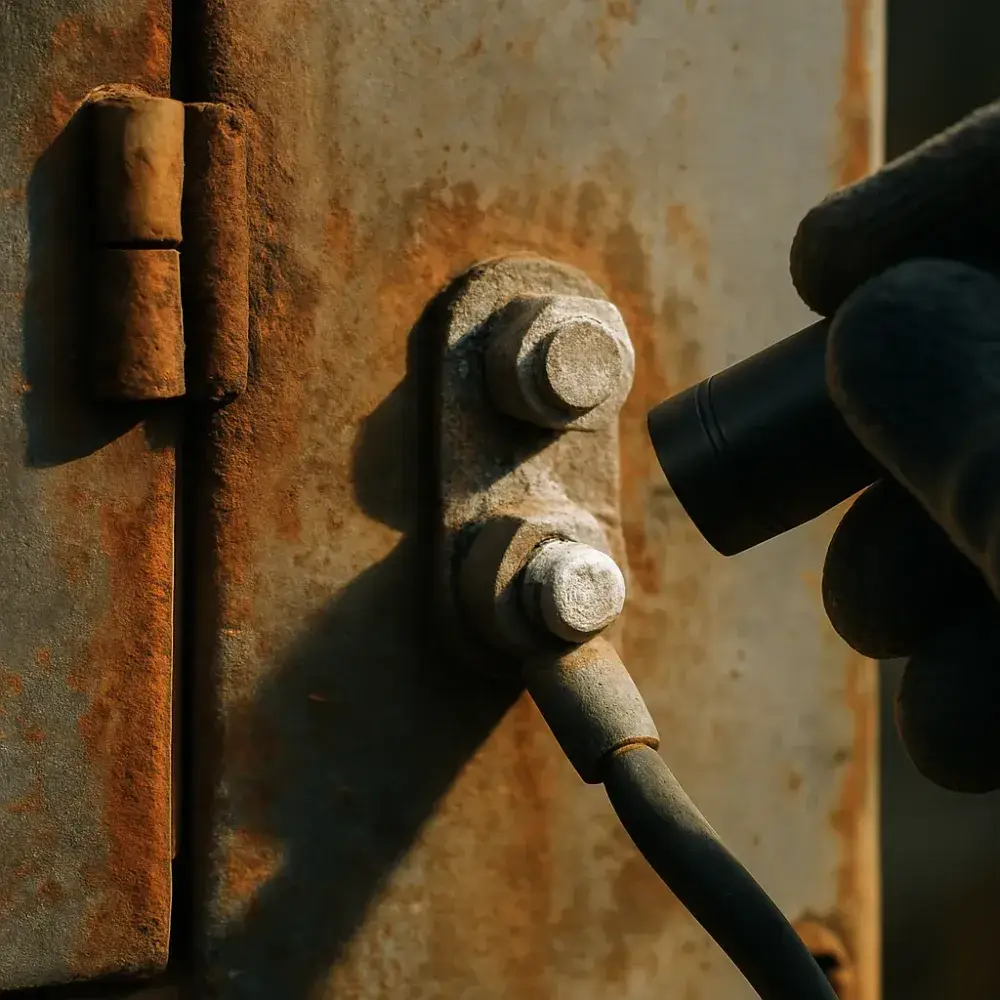 generator-load-testing-corroded-terminal-wear-detail Close-up of corroded generator terminal found during load testing inspection