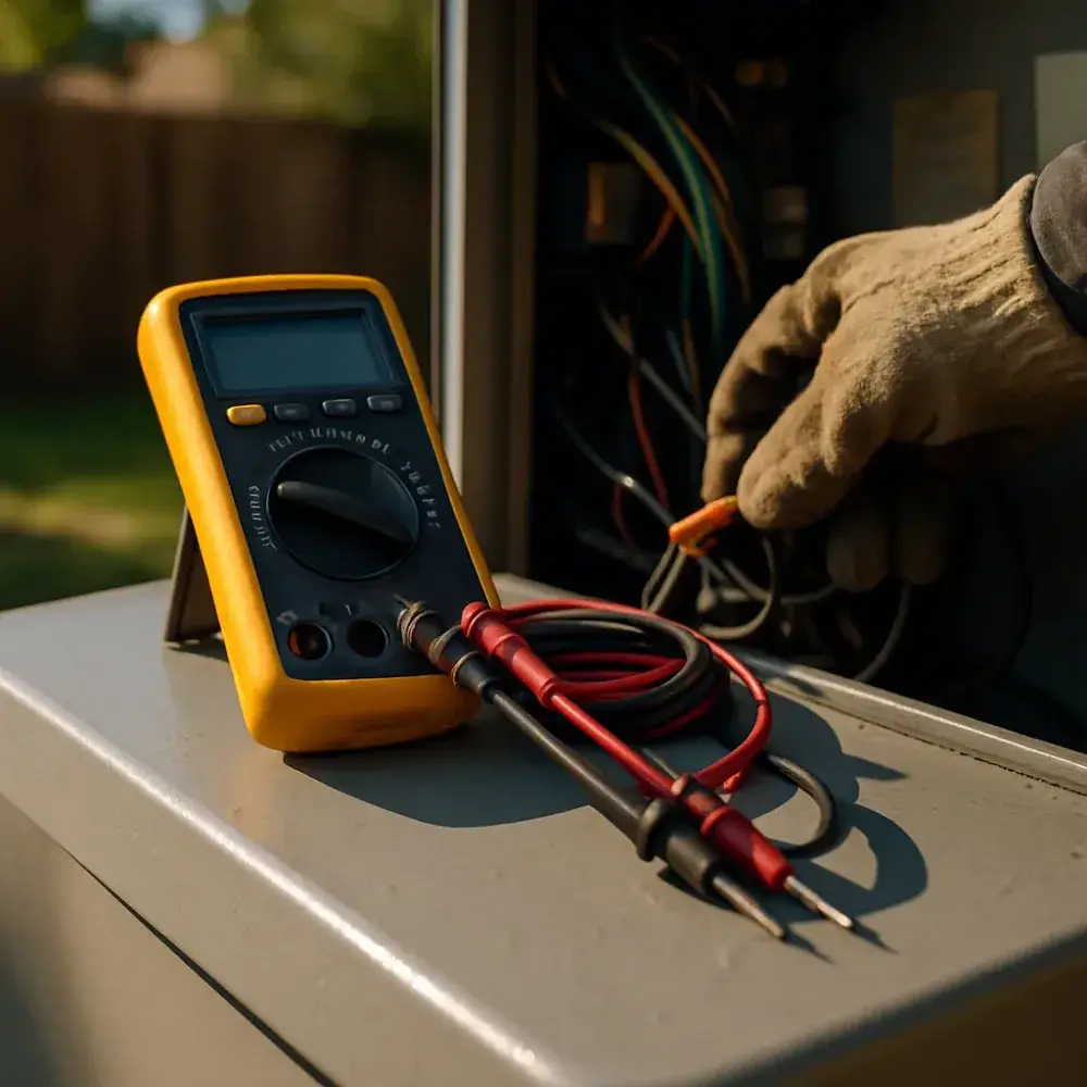 Multimeter checks generator wiring before deciding on load testing in Sunnyvale