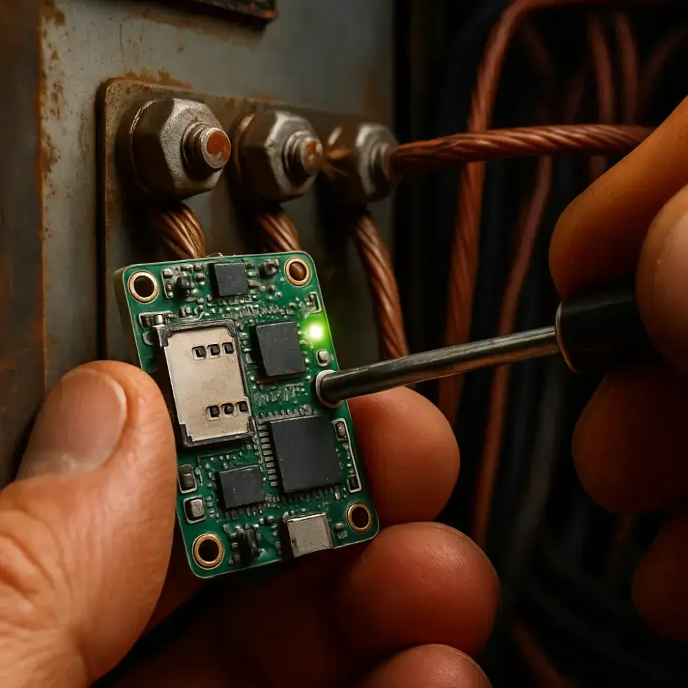 Close-up wiring connection for generator monitoring setup terminal in Sunnyvale