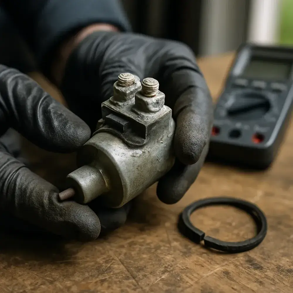 Corroded generator fuel solenoid part shown during repair diagnosis in Sunnyvale