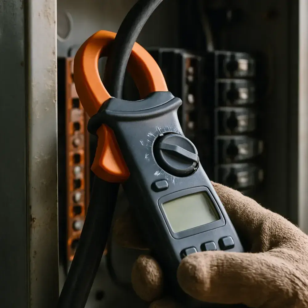 Clamp meter reading electrical panel wiring load for generator sizing in Sunnyvale