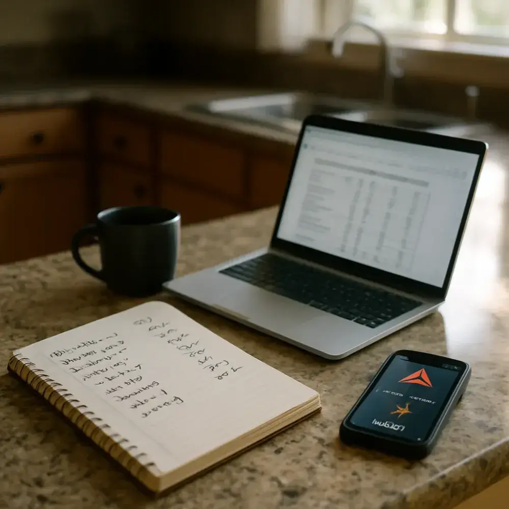 Homeowner planning generator sizing needs at kitchen counter in Sunnyvale home