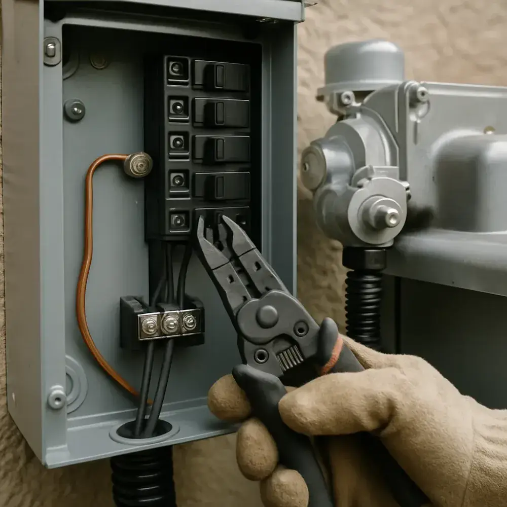 Close-up of transfer switch wiring, a key cost factor in generator installation
