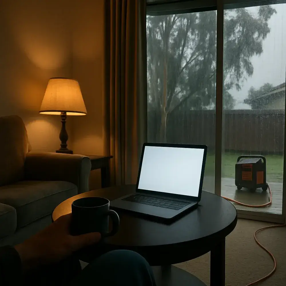 Homeowner using generator power hookup during storm outage in Sunnyvale