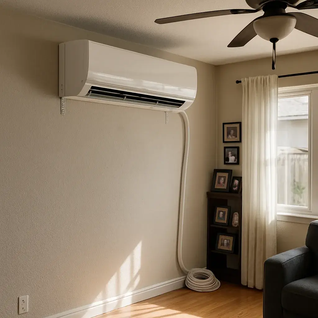 ac-system-consultation-repaired-unit-result-sunnyvale Repaired ductless AC unit installed in Sunnyvale home living room