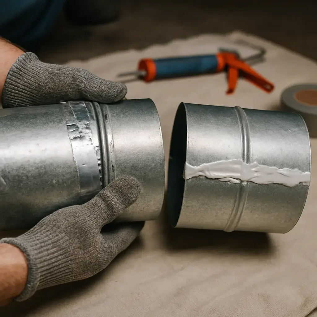 Comparison of leaking duct seam and sealed duct joint for repair decision in Sunnyvale