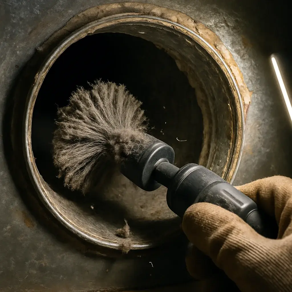 section-1 Close-up of brush cleaning dust from Sunnyvale home air duct interior