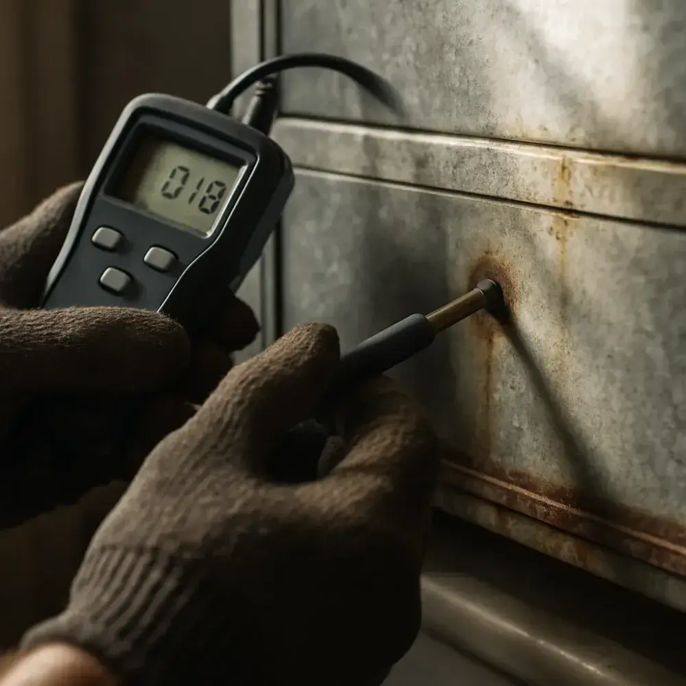 air-handler-diagnostic-static-pressure-test-sunnyvale Close-up testing airflow pressure on failing air handler in Sunnyvale