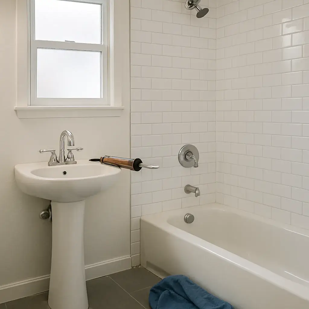 bathroom-plumbing-remodel-finished-fixtures-sunnyvale Completed bathroom fixtures after plumbing remodel project in Sunnyvale home