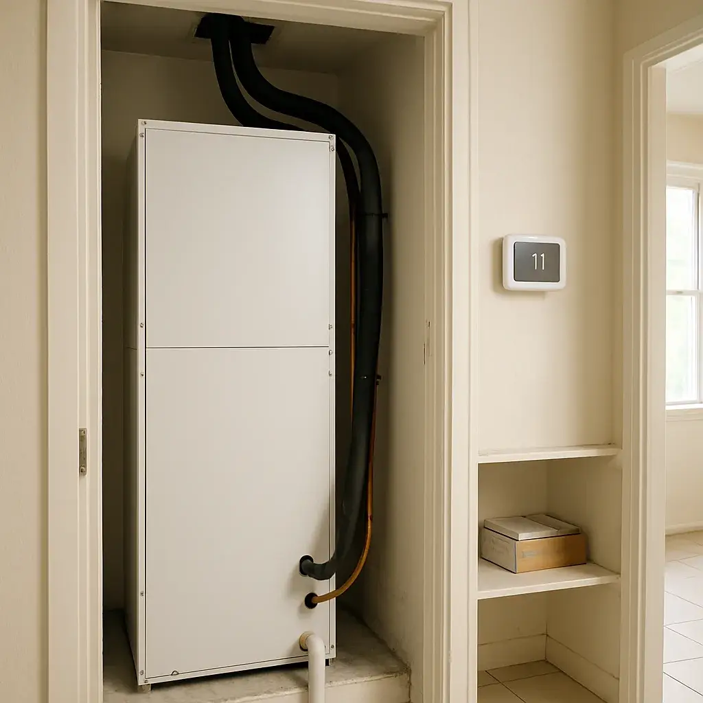 Completed central air conditioning installation with new air handler in Sunnyvale home