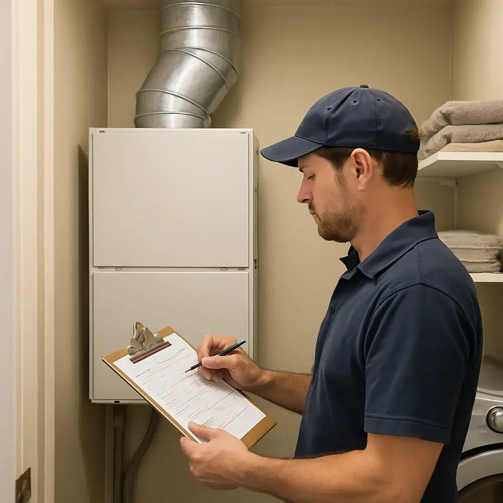 central-air-conditioning-repair-completed-air-handler-sunnyvale Repaired air handler unit after central air conditioning repair in Sunnyvale home
