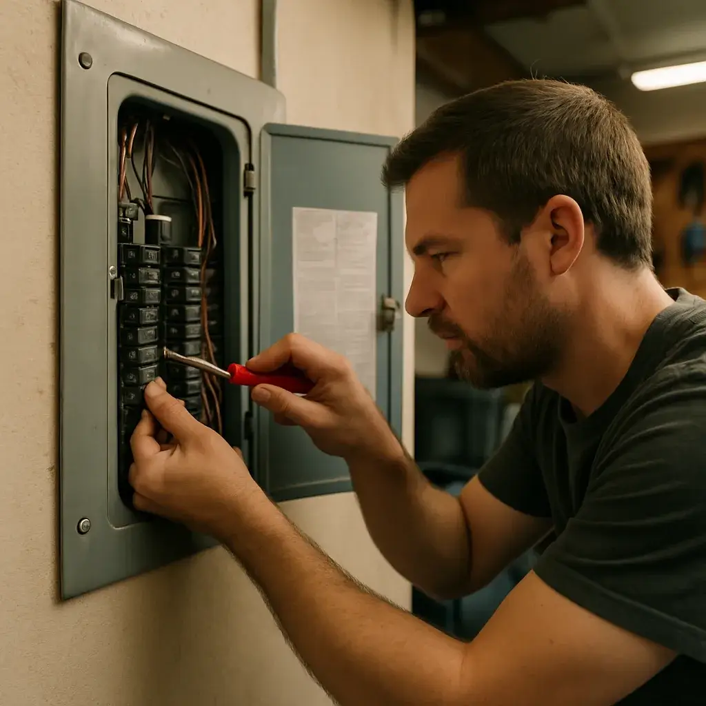 Electrician correcting a double-tapped breaker in a Sunnyvale home electrical panel