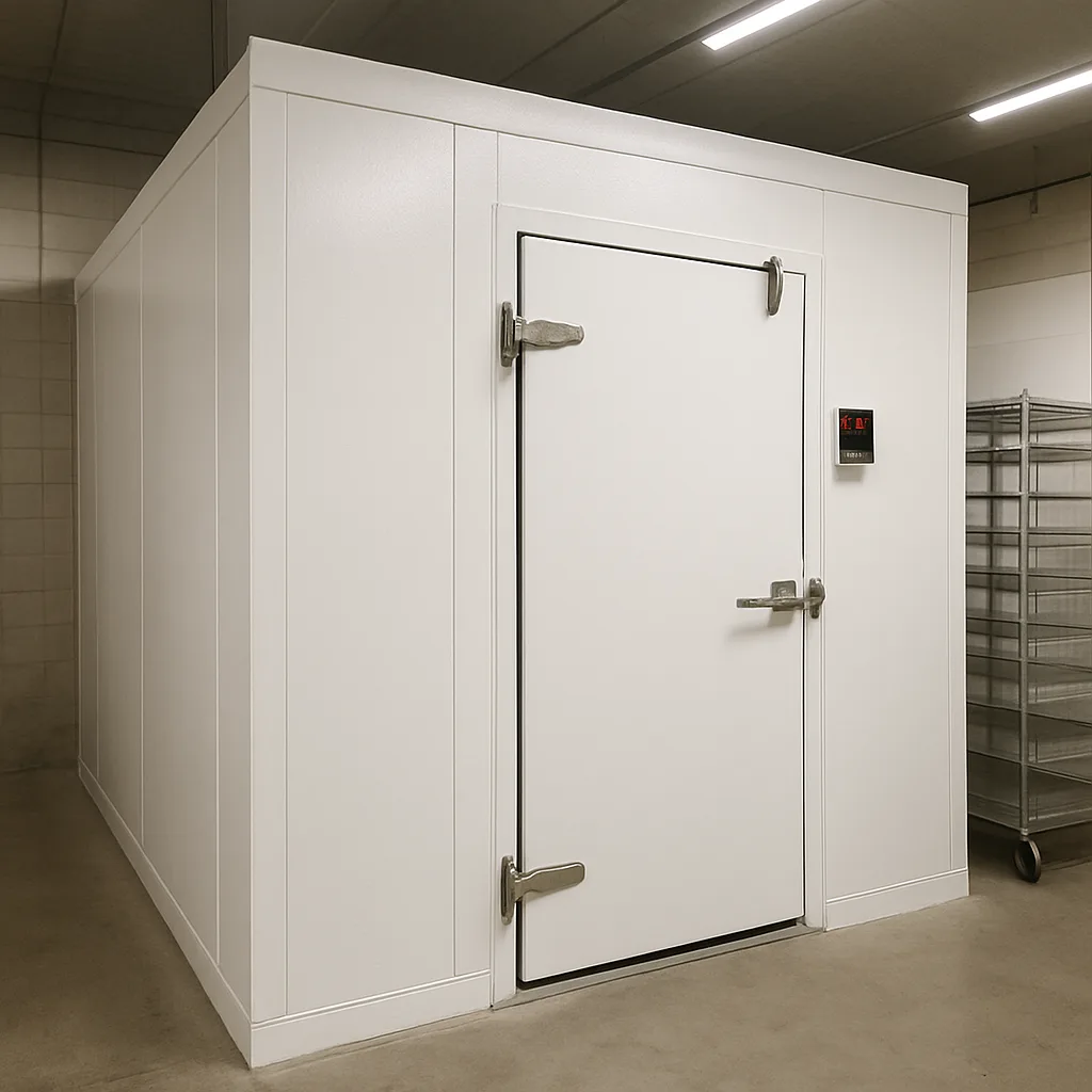 cold-storage-installation-finished-walk-in-freezer-sunnyvale Finished walk-in freezer after cold storage installation in Sunnyvale warehouse