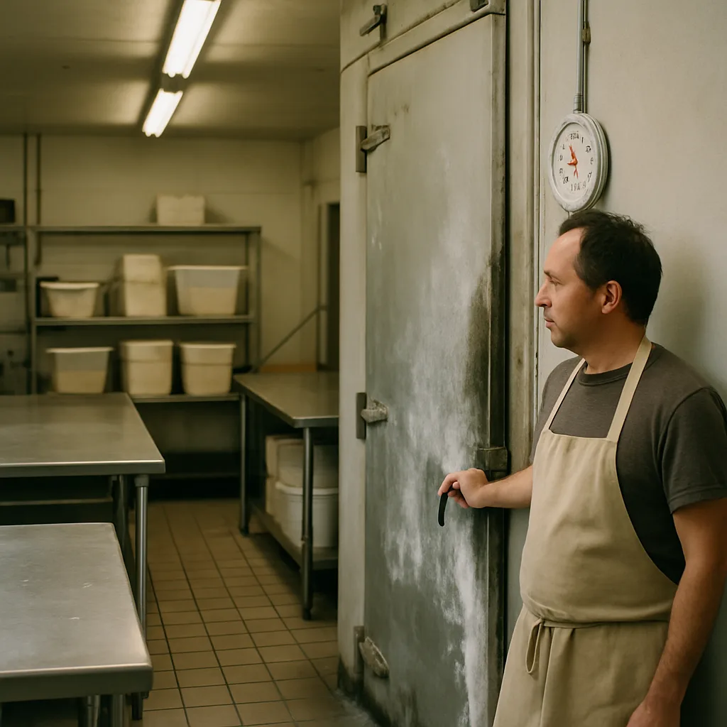 cold-storage-installation-failing-cooler-warning-sunnyvale Bakery owner noticing failing cold storage unit temperature in Sunnyvale kitchen