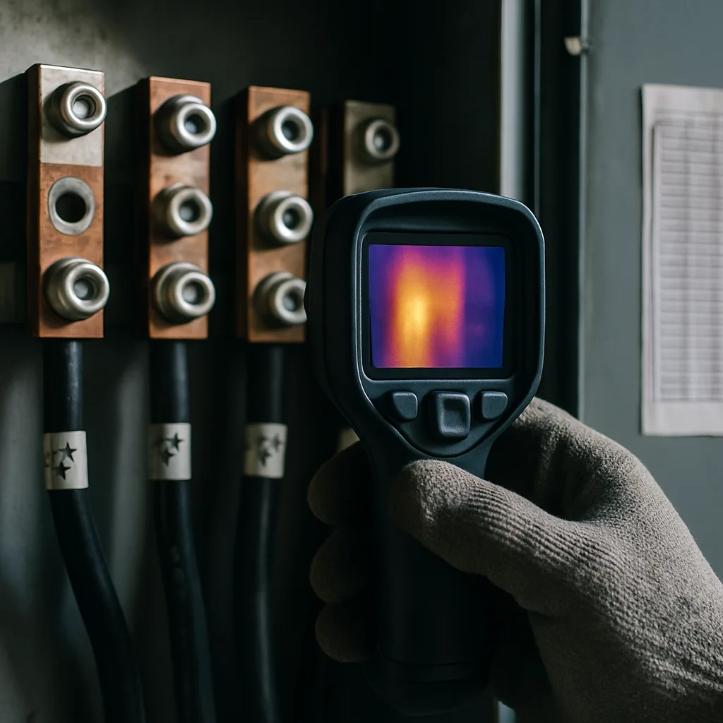 warm-electrical-connection-thermal-scan-sunnyvale Thermal scanner detecting a warm electrical connection in Sunnyvale commercial panel