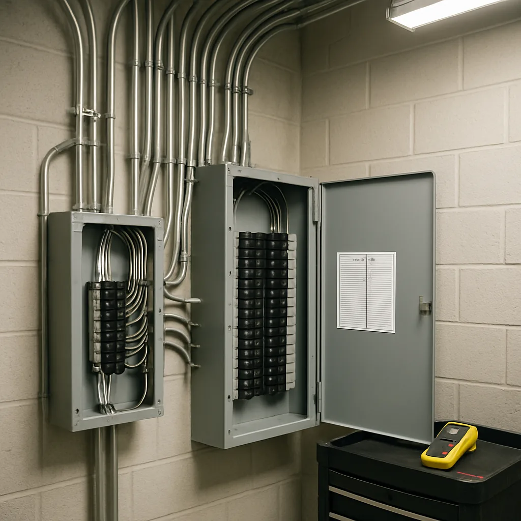 electrical-panel-upgrade-result-sunnyvale Upgraded commercial electrical subpanel installed in Sunnyvale office building