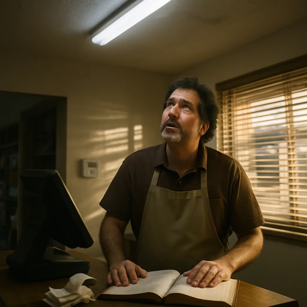 flickering-lights-business-owner-sunnyvale Business owner noticing flickering lights, a sign needing commercial electrical repair in Sunnyvale