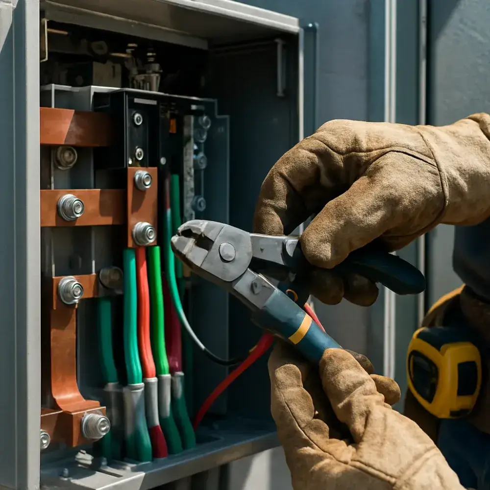 Switchgear and wiring detail from a commercial generator installation in Sunnyvale