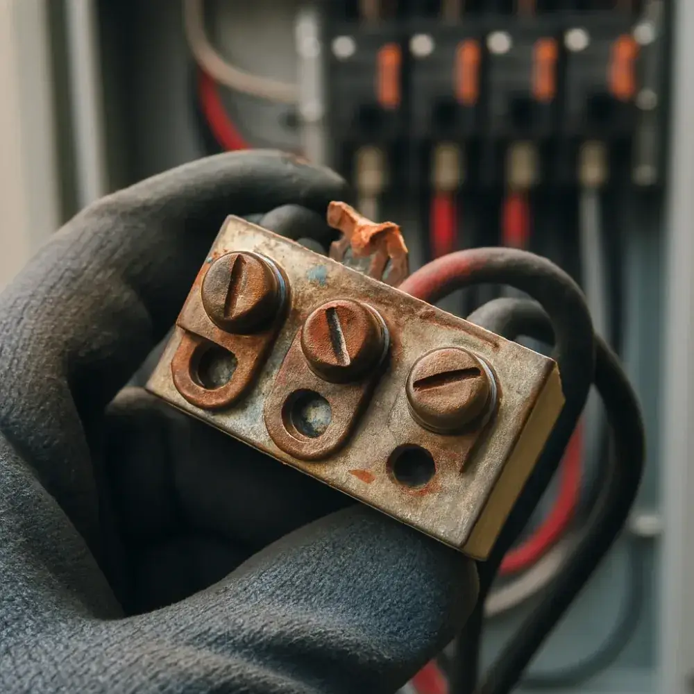 Corroded transfer switch terminal found during generator installation in Sunnyvale