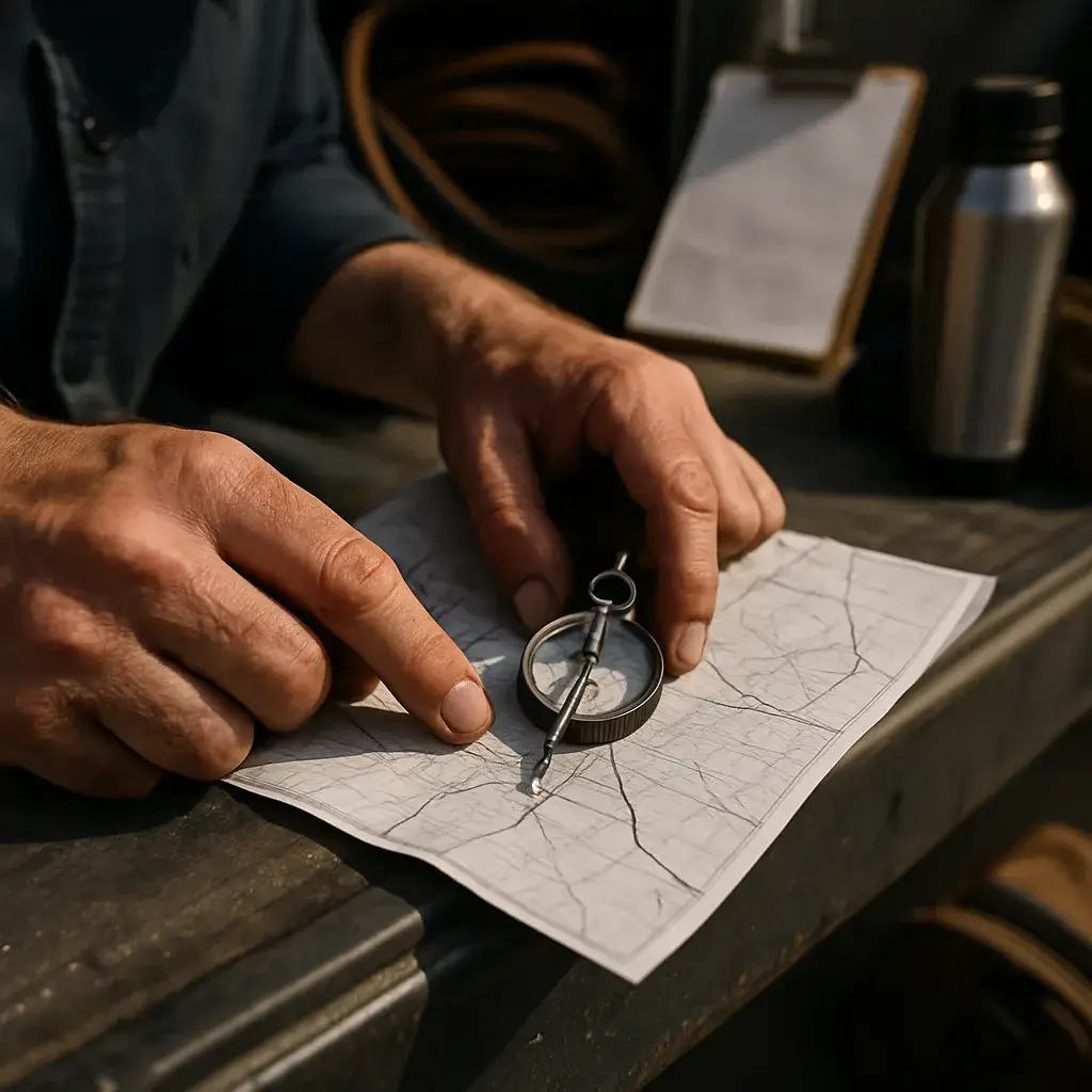 Technician checks mileage map before accepting commercial HVAC service call