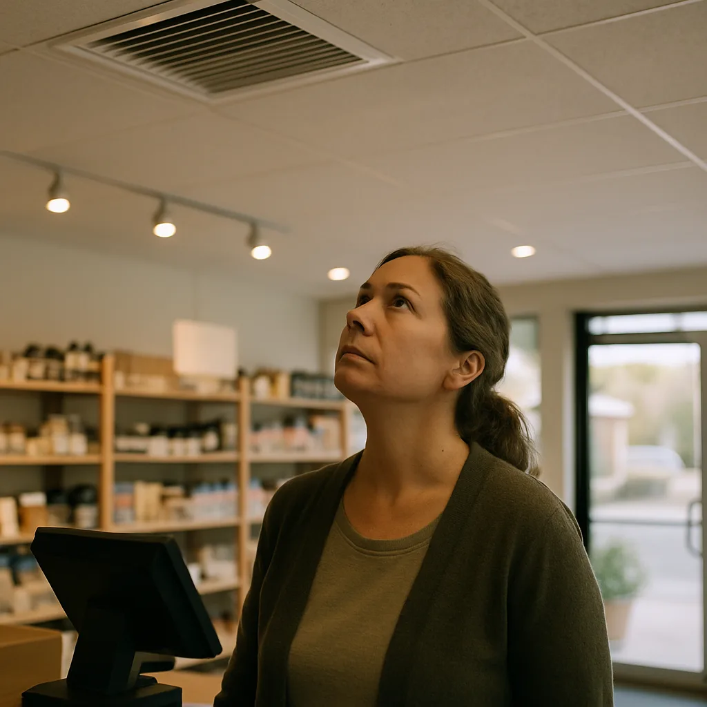 Sunnyvale business owner noticing warm air from ceiling vent in store