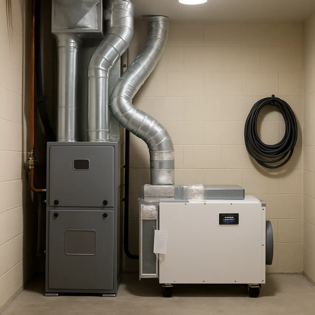Completed ducted dehumidifier installation in Sunnyvale building mechanical room