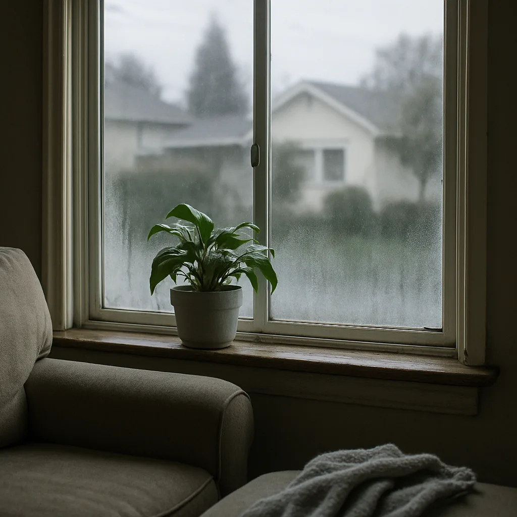 Foggy window with condensation showing humidity problem in Sunnyvale building