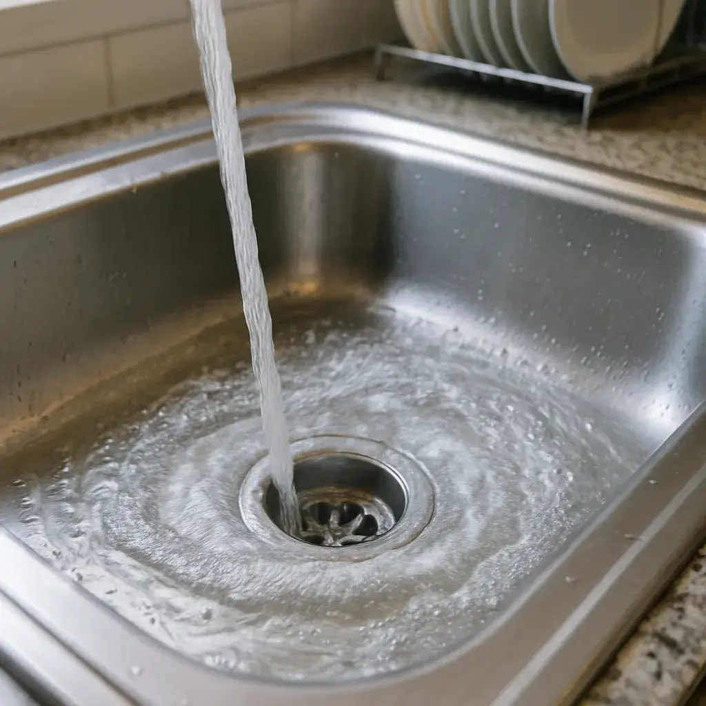 drain-cleaning-result-clear-kitchen-sink-sunnyvale Kitchen sink draining freely after professional drain cleaning service in Sunnyvale