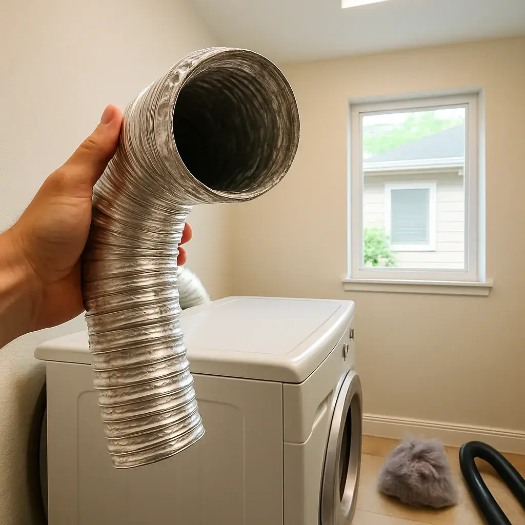 Clean dryer vent duct reconnected after professional cleaning service in Sunnyvale