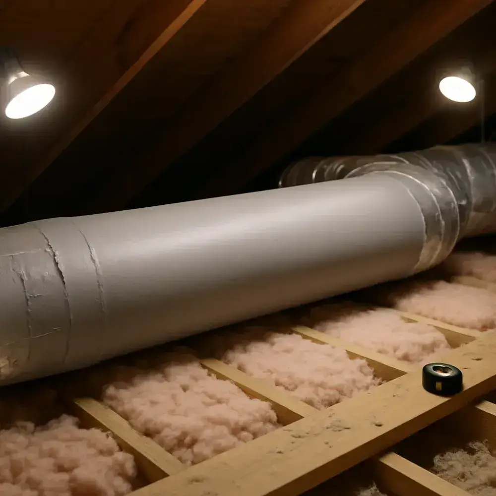 duct-sealing-completed-ductwork-result-sunnyvale Fully sealed attic ductwork after duct sealing service in Sunnyvale home