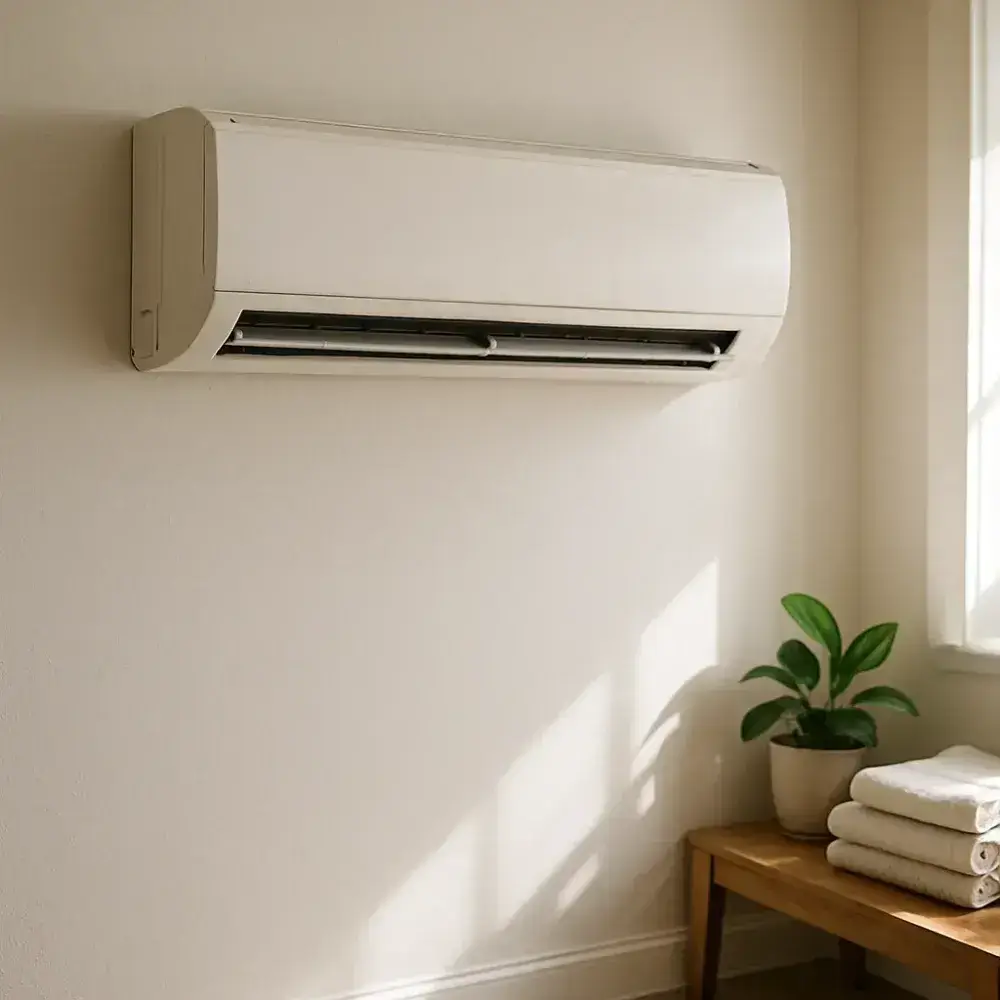 ductless-mini-split-repair-completed-unit-sunnyvale Repaired ductless mini-split unit reassembled and running cleanly in Sunnyvale home
