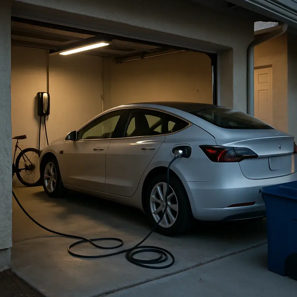 Electric car charging in Sunnyvale garage after home charger installation service