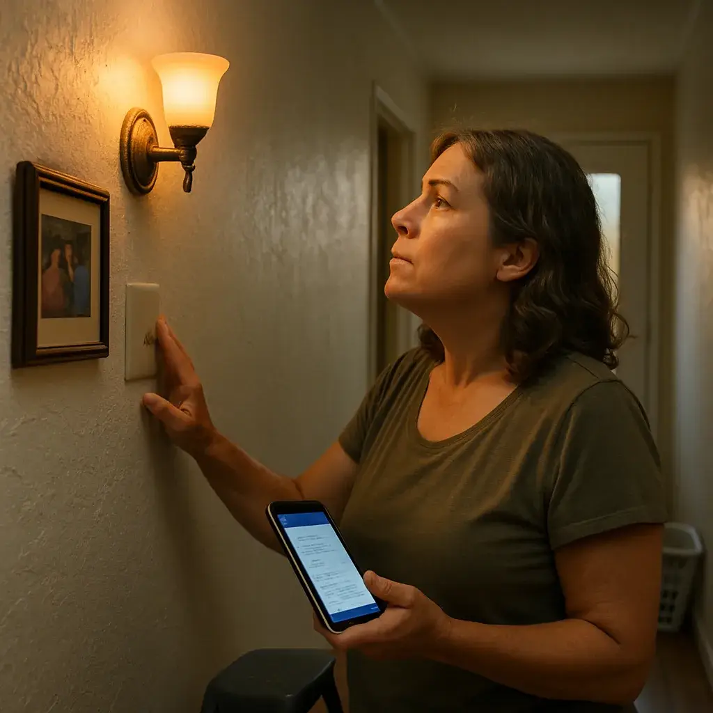 electrical-fixture-installation-homeowner-flickering-light-sunnyvale Homeowner noticing flickering light fixture before calling electrician