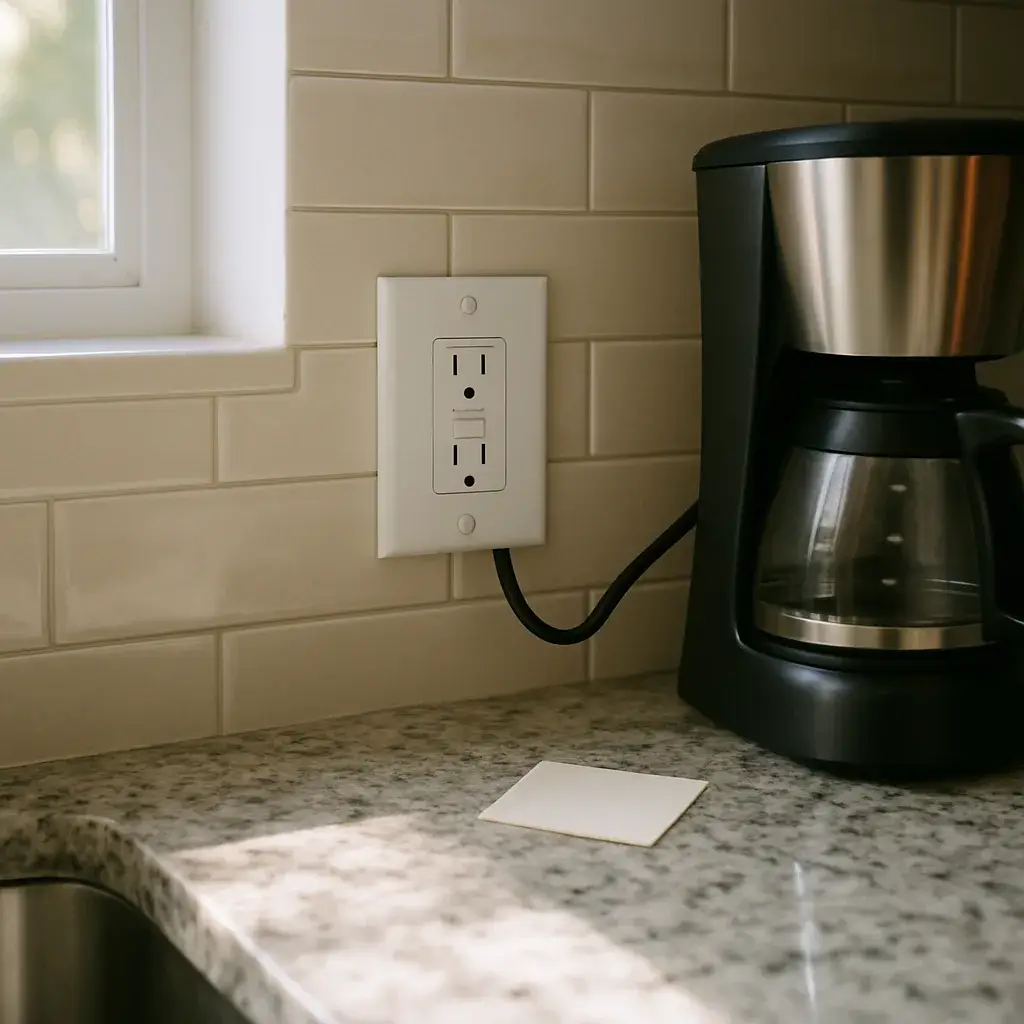 Newly repaired GFCI outlet installed on kitchen counter after Sunnyvale electrical troubleshooting visit