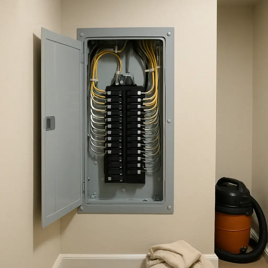 electrical-wiring-installation-finished-panel-sunnyvale Finished labeled electrical panel after wiring installation in Sunnyvale home