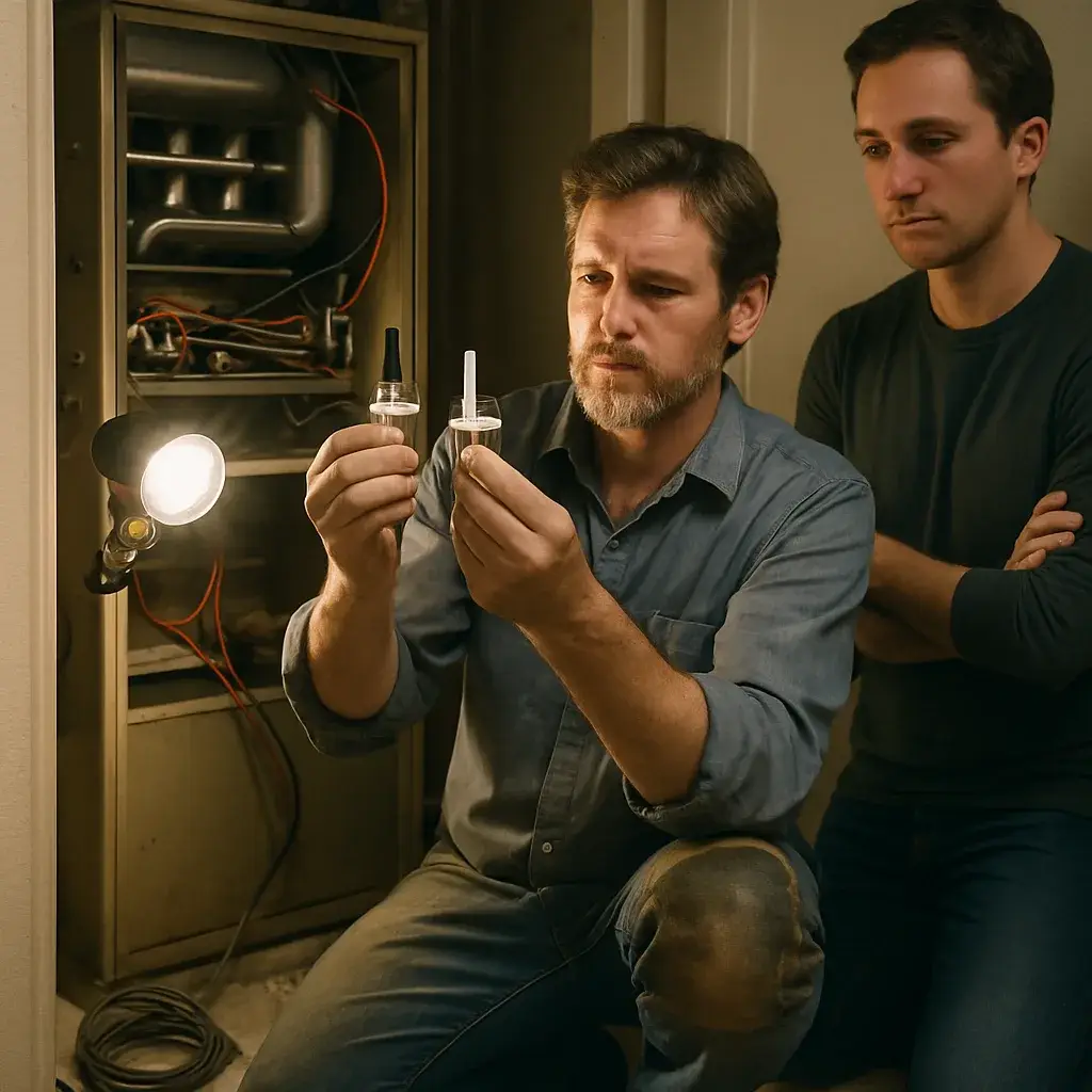 Technician compares old and new furnace igniter parts during Sunnyvale repair visit