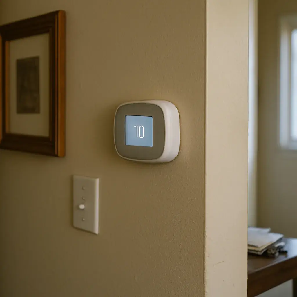 thermostat-check-before-emergency-ac-repair-sunnyvale Home thermostat display checked before calling emergency AC repair in Sunnyvale