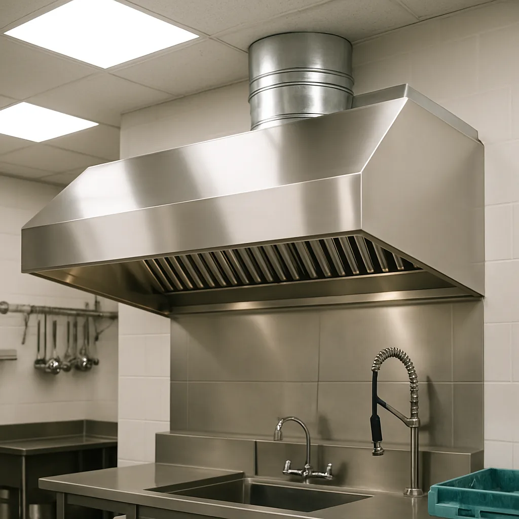new-exhaust-hood-finished-installation-sunnyvale Newly installed clean exhaust hood over kitchen equipment in Sunnyvale restaurant