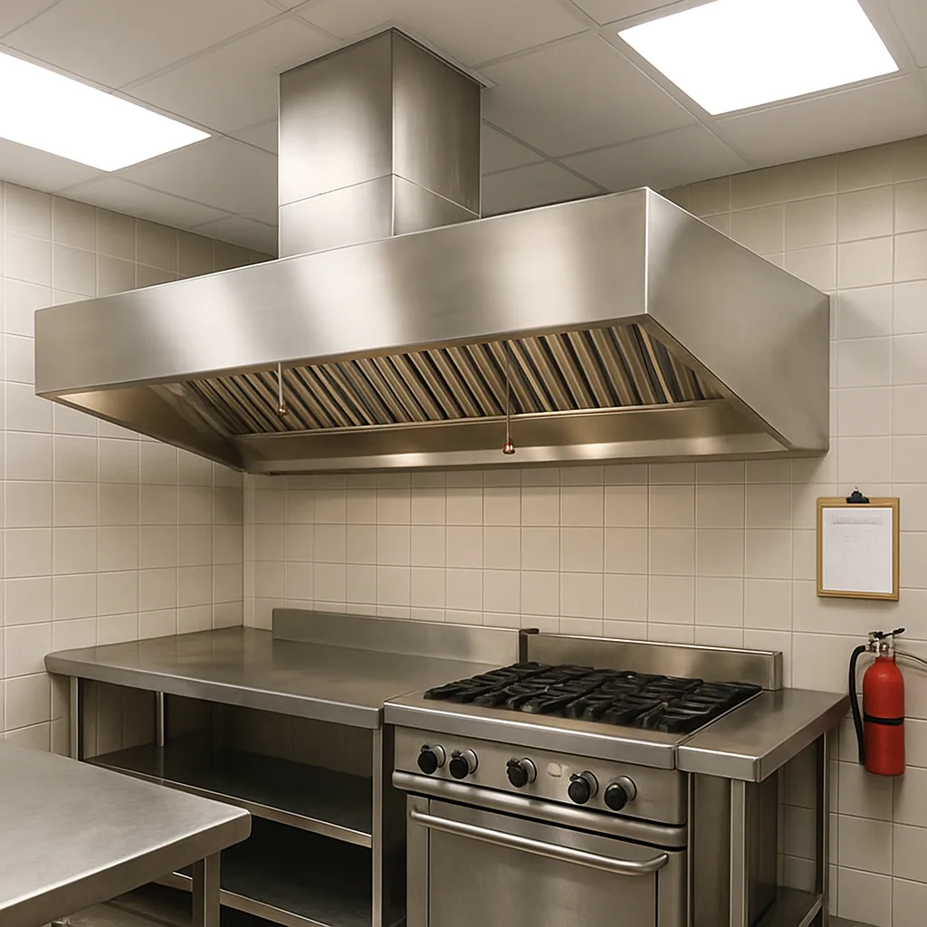 exhaust-hood-installation-result-sunnyvale-kitchen Finished commercial kitchen exhaust hood installation in a Sunnyvale restaurant