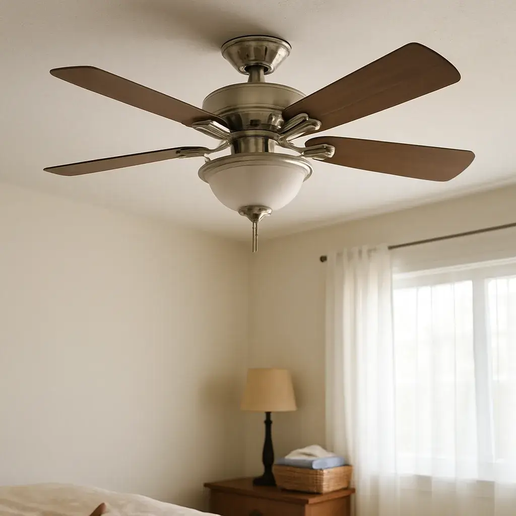 fan-installation-completed-result-sunnyvale-bedroom Finished ceiling fan installation result in Sunnyvale bedroom