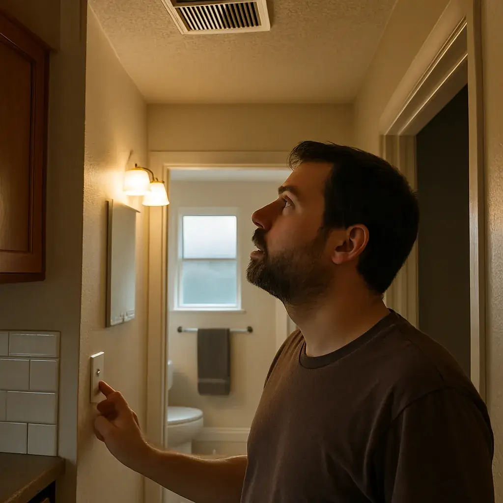 fan-repair-homeowner-bathroom-exhaust-fan-sunnyvale Homeowner noticing bathroom exhaust fan not spinning in Sunnyvale home