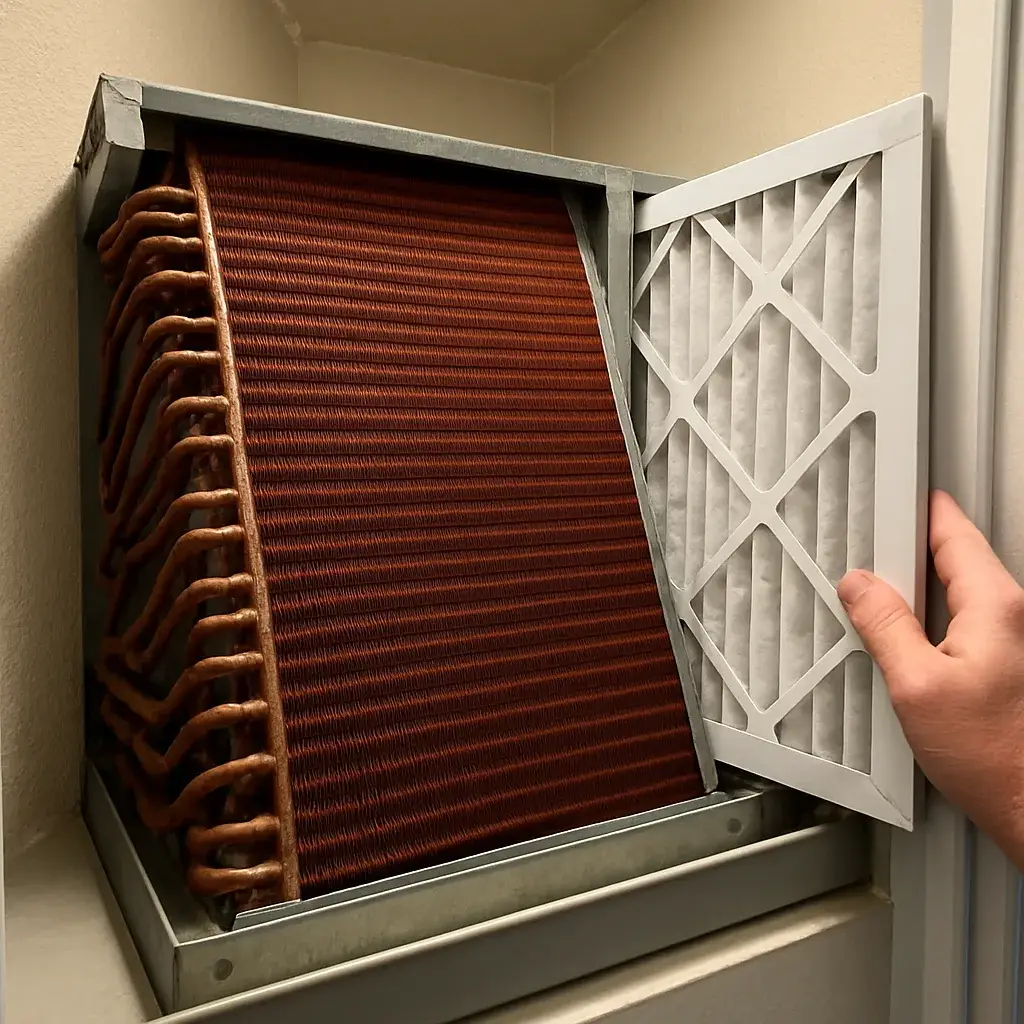 frozen-coil-repair-clean-coil-result-sunnyvale Clean dry AC coil after completed frozen coil repair service in Sunnyvale home